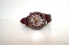 メカニックシルバー　AT　ワインブラウン　真鍮　手作り腕時計