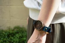 L-4 クラック ワールド ローマ 真鍮 Lサイズ　ワインブラウン　手作り腕時計