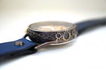 メカニックゴールド　AT　ブルー　真鍮　手作り腕時計