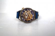 メカニックゴールド　AT　ブルー　真鍮　手作り腕時計