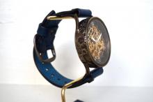 メカニックゴールド　AT　ブルー　真鍮　手作り腕時計