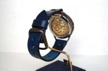 メカニックゴールド　AT　ブルー　真鍮　手作り腕時計